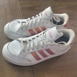 Adidas sneakers, US size 9. White with pink sparkles.
